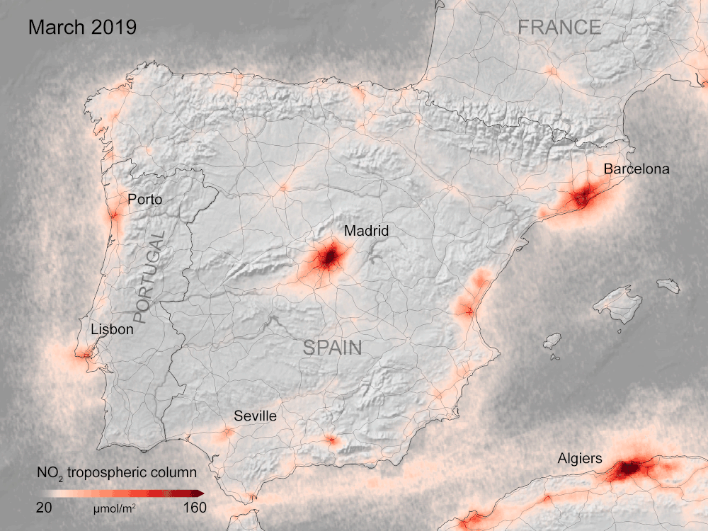 Reducción de las concentraciónes de NO2 durante la crisis del coronavirus