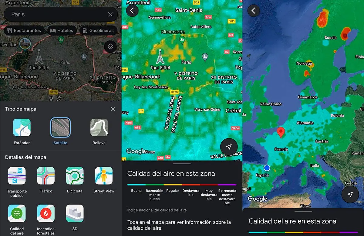 Air quality information provided by Google Maps app - Kunak