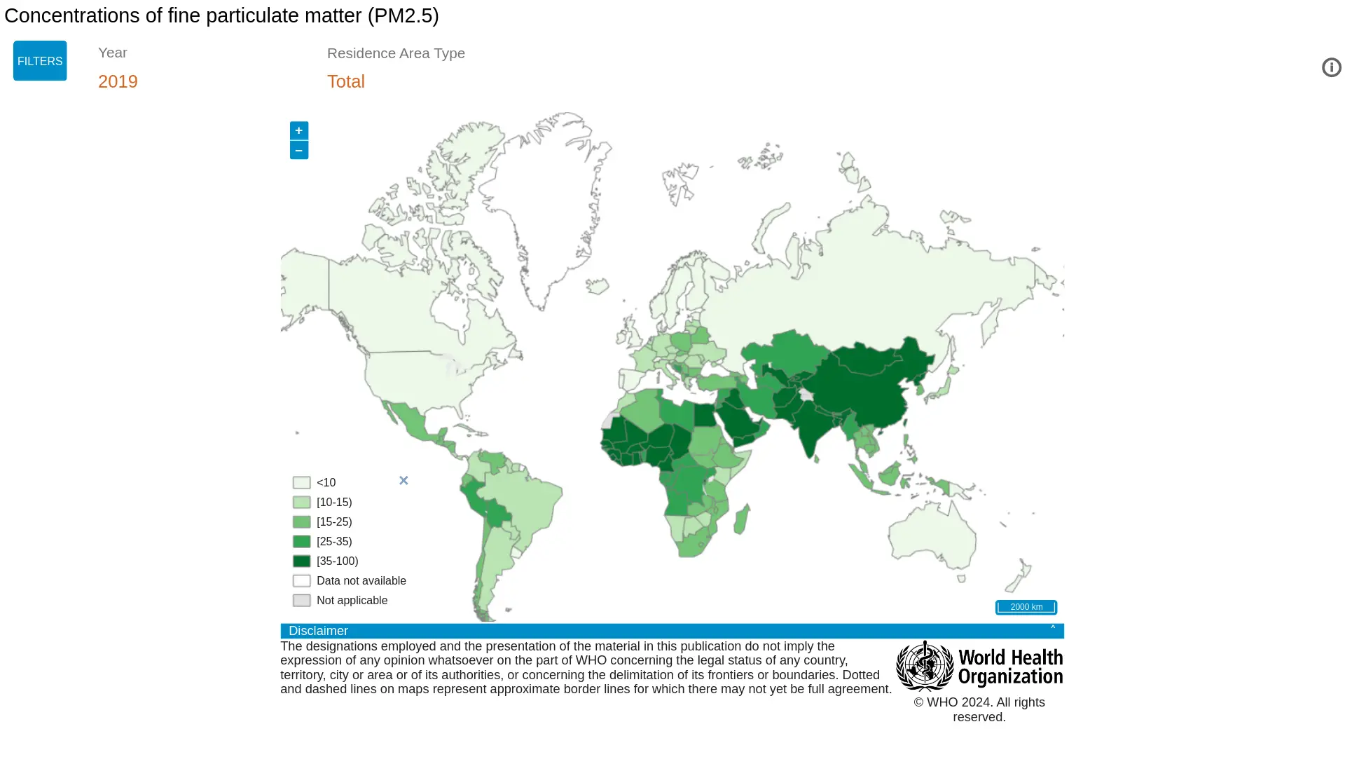 Global concentrations of fine particulate matter (PM2.5) - WHO - Kunak