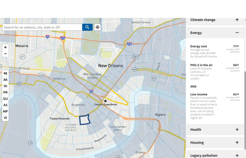 Environmental and Climatic Justice Evaluation Tool - EE.UU. Government geoplatform - kunak