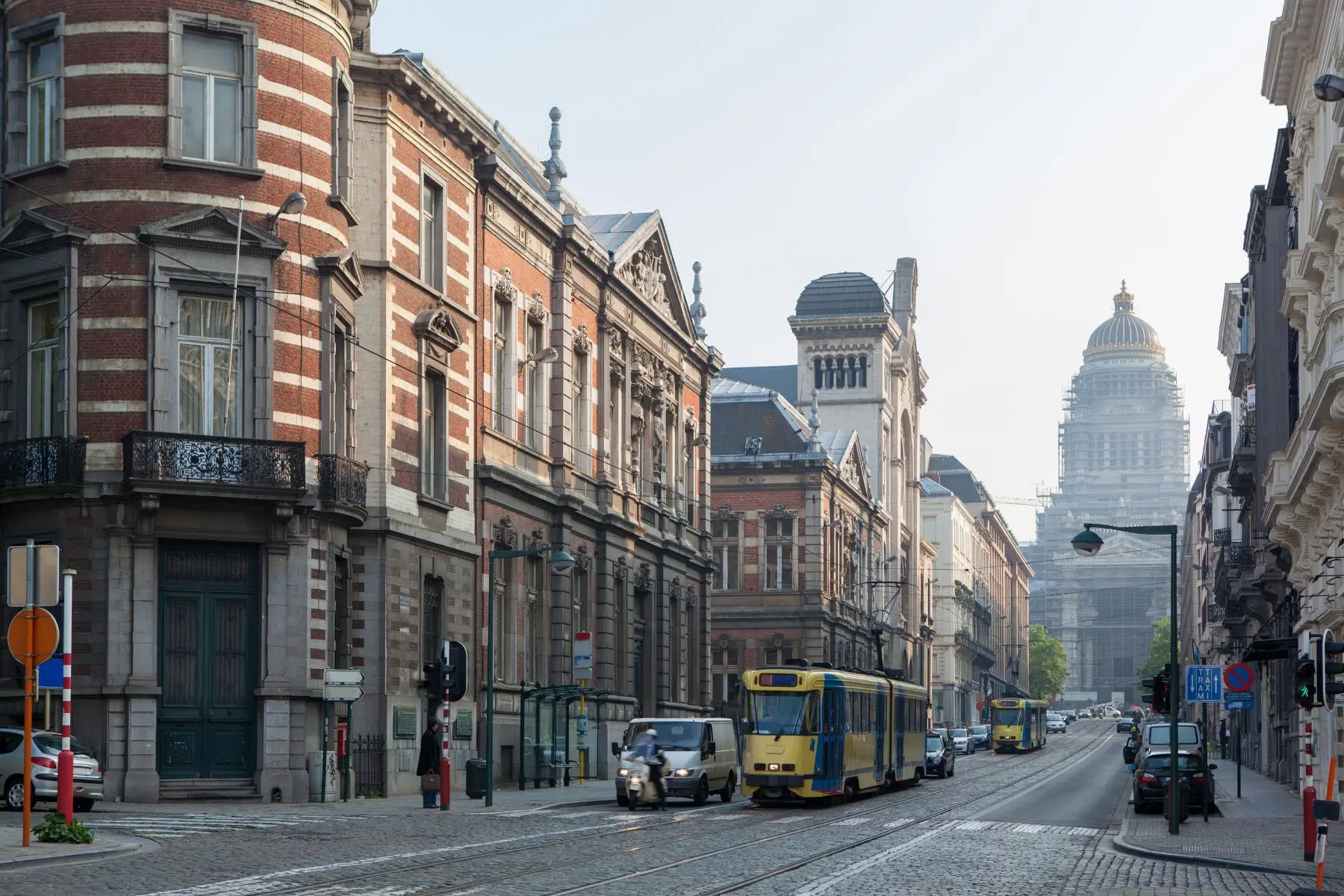 Traffic on Rue Royale in Brussels with the Palace of Justice in the background - Kunak