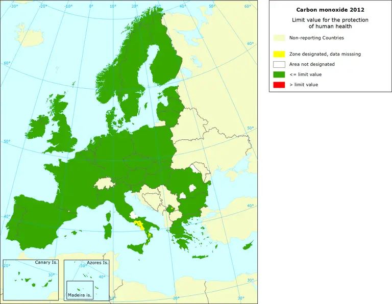 Carbon monoxide (CO) limit value for human health protection - image credit EEA - Kunak