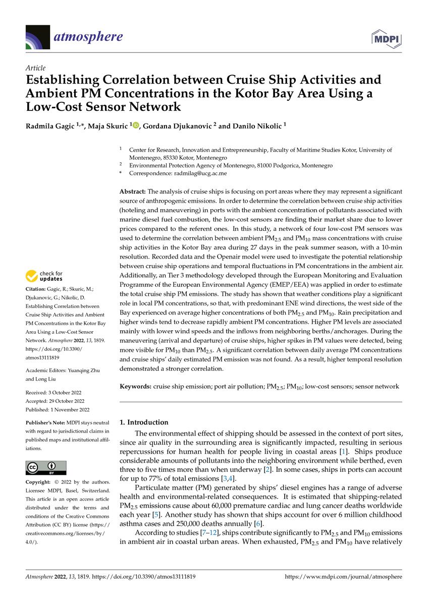 Establishing-Correlation-between-Cruise-Ship-Activities-and-Ambient-PM-Concentrations-in-the-Kotor-Bay-Area-Using-a-Low-Cost-Sensor-Network Establishing Correlation between Cruise Ship Activities and Ambient PM Concentrations in the Kotor Bay Area Using a Low-Cost Sensor Network