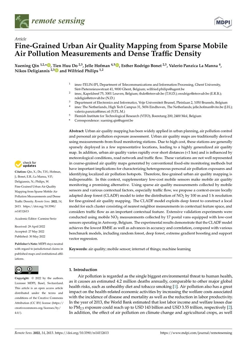 Fine-Grained Urban Air Quality Mapping from Sparse Mobile Air Pollution Measurements and Dense Traffic Density
