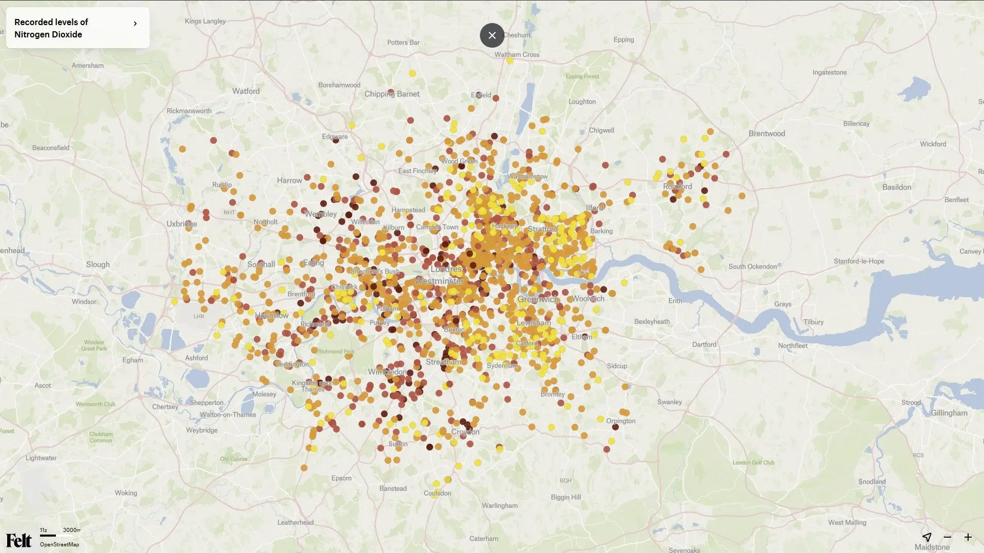 Map of the London air quality sensor network - Kunak