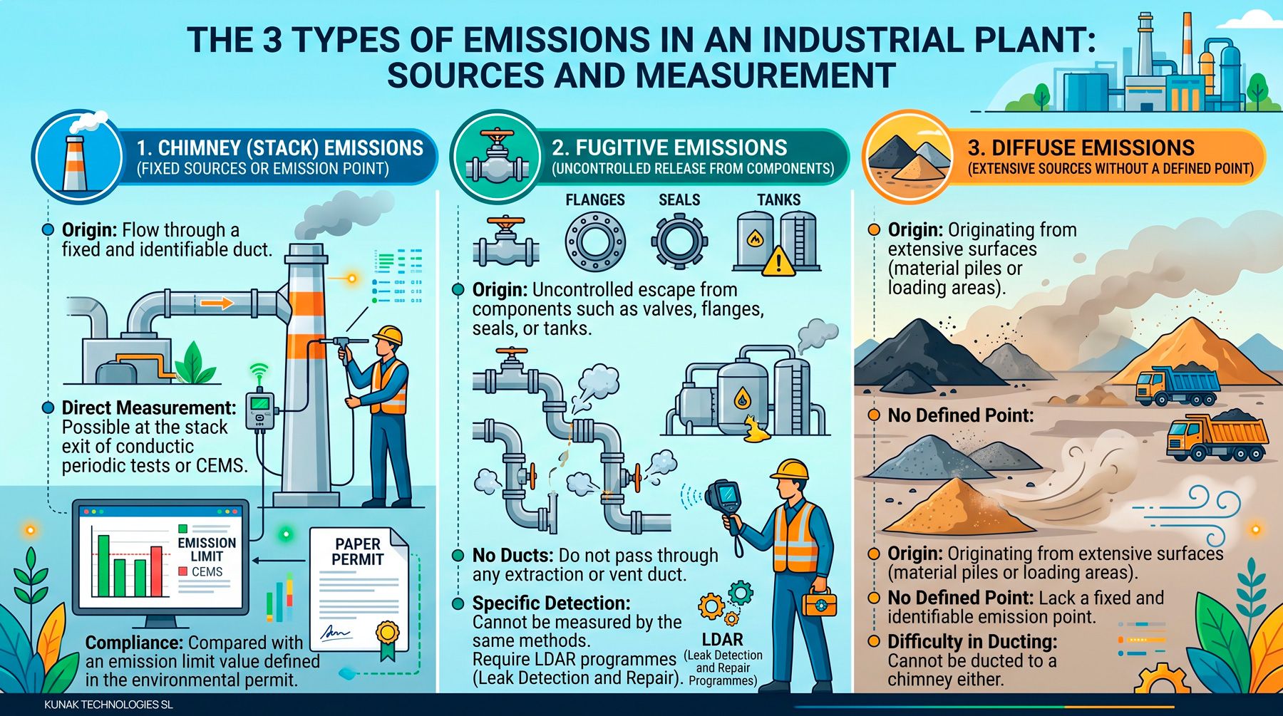 Differences between stack emissions, fugitive emissions and diffuse emissions - Kunak
